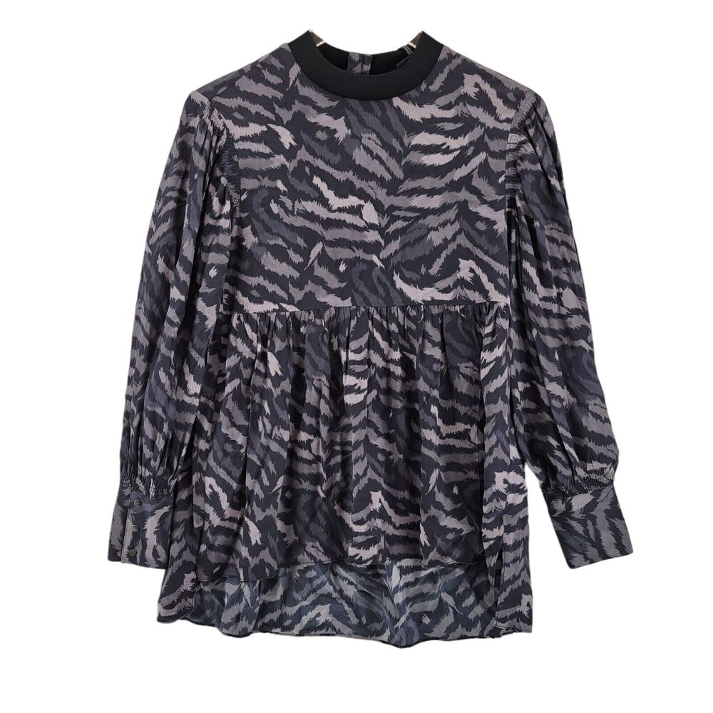 Allsaints Womens Blouse‎ Size XS Fayre Remix Top Gray Print Viscose Long Sleeve - Picture 2 of 15
